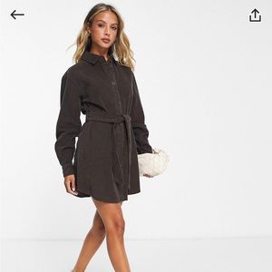 Cord belted shirt dress